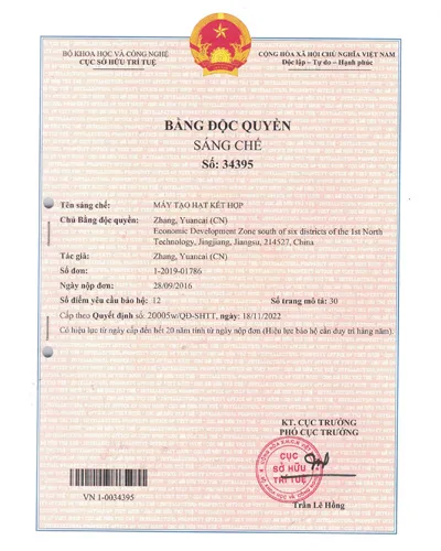 Patent Authorization Certificate - Vietnam